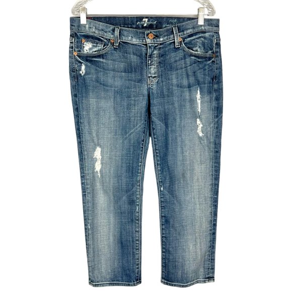 7FAMK 7 for all Mankind Cropped Straight Leg Distressed Jeans Size 32 - Picture 1 of 13